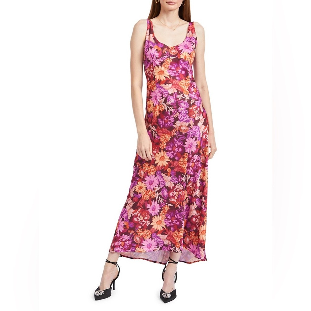En Saison Giselle Floral Print Satin Maxi Tank Dress